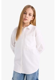 Resim Defacto Kız Çocuk Okula Dönüş Oversize Geniş Kalıp Oxford Uzun Kollu Gömlek C7482a825auwt34 Beyaz 