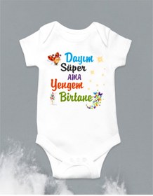 Resim TUĞBABABY Kız Çocuk Beyaz Dayım Süper Ama Yengem Birtane Baskılı Bebek Zıbın Body 