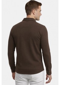 Resim Deep Sea Deepsea Kahve Slim Fit Örme Kumaş Likralı Erkek Gömlek Nefes Alan Esnek Ve Modern Tasarım 2602604 