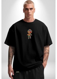 Resim Voofoo Bebeği Doll Doldurulmuş Bebek Siyah Oversize Unisex Ön Orta Minimal Baskılı Tişört Siyah 