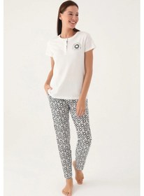 Resim Pierre Cardin 8785 Pamuk Kısa Kol Kadın Pijama Takımı Krem 