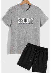 Resim Spooky Şort T-shirt Eşofman Takımı Gri 