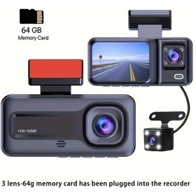 Resim Sunshine011 3 Kanallı Araç Kamerası 64gb Sd Kart Dahil Ön Ve Arka Kameralı Hd Gece Görüşü Döngü Kayıtlı Araç Dvr Siyah Kutu 