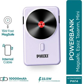 Resim Phixi Force PW14 10000mAh 22.5W Kendinden Kablolu MagSafe Powerbank - Kablosuz Mini Şarj Cihazı - 1 PD Port - Dijital Ekran - Taşınabilir Şarj Cihazı 