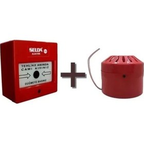 Resim Yangın Alarm Ihbar Ikaz Sireni Ve Butonu 2'li Set 