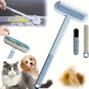 Resim Çift Eylemli Pet Saç Çıkarma Fırçası - Yıkanabilir ve Tekrar Kullanılabilir, Halılar ve Koltuklar İçin Mükemmel Köpekler İçin, Mavi ve Gri Fırçalarla Kolay Temizlenebilir Araç, Dayanıklı Plastik Sap, Pet Saç Çıkarma Aracı 