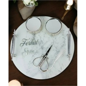 Resim Şık Desenli Söz Nişan Tepsisi, Gümüş Renk, Zarif ve Kullanışlı Tasarım 