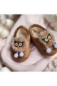 Resim Burcumay Çocuk Hayvan Figürlü Kahverengi Erkek Kız Unisex Panduf Kışlık Yumuşak Peluş Ev Ayakkabısı 