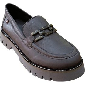 Resim Mammamia D25ka-3235 Kadın Hakiki Deri Tokalı Loafer Günlük Casual Ayakkabı Vizon Krem 