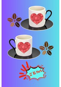 Resim Sevgililer Günü Kalpli Love Baskılı 2 Li Türk Kahvesi Fincanı Hediye Seti Siyah Beyaz Siyah- Beyaz 