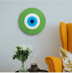 Resim Minimalist Fıstık Yeşili Nazar Boncuğu El Yapımı Ahşap Büyük Naza 