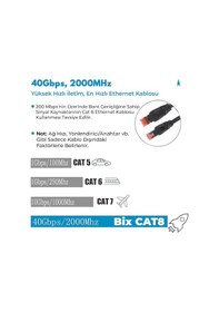 Resim Bix Cat8 40Gbps Veri Aktarım 2000MHz STP Ethernet Kablosu 8 Metre 