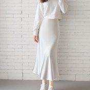 Resim 1 adet Kadınlar için Şık Deniz Kızı Kuyruğu Etek - Polyester Saten Midi Etek, Tek Renk, Normal Uzunluk, Yaz Mevsimi, Dokuma Kumaş, Kemer Yok, Normal Beden 
