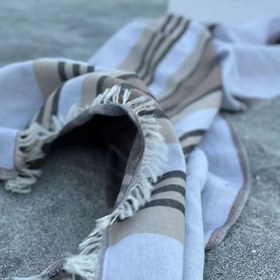 Resim Peştemal 90 X 180 Cm Jakarlı Pamuk Müslin El Dokuması Plaj Havlusu Püsküllü Kutulu Silyon | Bej 