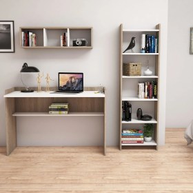 Resim Bimossa Hürrem Kitaplık ve Raflı Çalışma Masası Ceviz Beyaz 