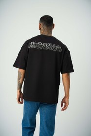 Resim Monaco Baskılı Siyah Oversize T-Shirt - L 