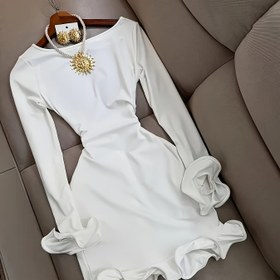 Resim Kadınlar İçin Şık Kırmızı Çapraz Yaka Kol A-Line Elbise - Arka Fermuarlı ve Volanlı Etek, Esnek Beliyle Parti-Düğün Davetlik, Çamaşır Makinesinde Yıkanabilir Tüm Mevsimler için Resmi Giyim (Tek Renk), Kadınlar İçin Düğün Misafir Elbiseleri,Kadınlar İçin Şık ve Zarif Elbiseler,Kadınlar İçin Elbise,Kadınlar İçin Elbiseler 