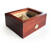 Resim Mezmob Masif Yerli Sedir Ağacı Humidor Puro Kutusu Camlı 2 Bölmeli Analog 