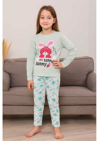 Resim Çocuk Pijama Takımı %100 Pamuk Turkuaz 