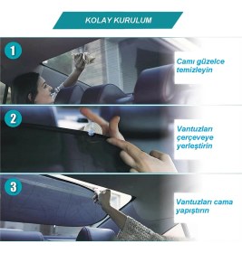 Resim Figiza Vantuzlu Arka Cam Araç Güneşlik Perde Seti -100x50 cm, Katlanabilir, Pratik Araç Güneşliği - Bebekli Aileler Emzirme Perdesi 