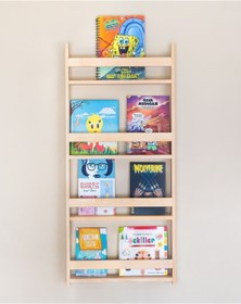 Resim Dizmo Montessori Bebek Ve Çocuk Odası Eğitici Kitaplık Doğal Ahşap 4 Raflı 100 X 40 X 8 Cm 