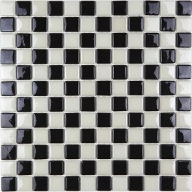 Resim MozaiKristaL Mutfak, Banyo, Havuz, Sauna, Spa ve Tüm Yüzeyler Için 25X25 mm Beyaz, Siyah Damalı Cam Mozaik. 