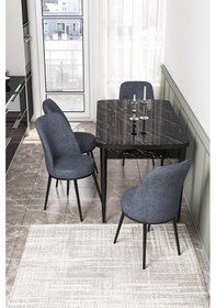 Resim Canisa Concept Kor Serisi 70x114 Açılabilir Mutfak Masası Takımı Siyah Mermer Desen Masa 4 Füme Sandalye Masa Siyah Mermer Sandalyeler Füme 