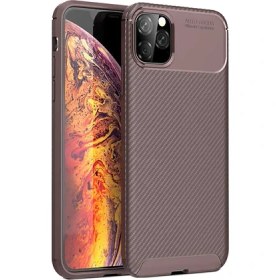 Resim Case 4U Apple iPhone 11 Pro Max Kılıf Rugged Armor Karbon Desenli Lüx Negro Silikon Arka Kapak Kahverengi 