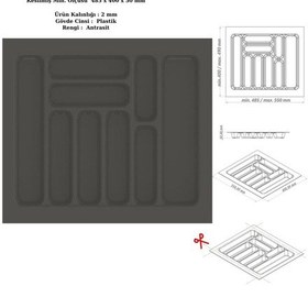Resim Çekmece İçi Kaşıklık, Düzenleyici, Organizatör 55 Cm X 49 Cm Antrasit 