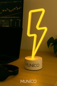 Resim Munico Dekoratif Neon Şimşek Masa Lambası - LED Işıklı, USB ve Pilli, Oyun Alanı ve Vitrin Dekoru İçin 