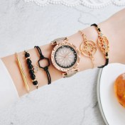 Resim Hanyang 6 Adet Set Gri 6 Adet Set Lüks Kadın Saatler Moda Çiçekler Elmas Bayanlar Bilezik Izle Rahat Deri Elbise Kuvars Kol Saati Reloj Mujer (Yurt Dışından) 