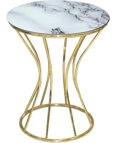 Resim BENGİ TİCARET Brc 17886 KUM SAAT FİSKOS Beyaz Mermer Desen Metal Çelik Gold Renk Kaplama Elyapı 