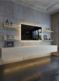 Resim Resital Ledli Duvara Monte Tv Sehpası - Traverten - W6020-8 Traverten 