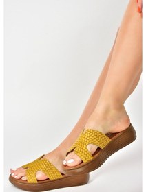 Resim Fox Shoes Sarı Hakiki Deri Kadın Terlik M291049803 