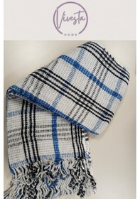 Resim Yumuşacık Scotch Battaniye 150 200 Cm Sıcak, Şık Ve Konforlu Tasarım Mavi - Siyah 