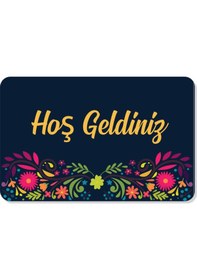 Resim Kopya - Hoş Geldiniz Yazılır Dekoratif Dış Kapı Önü Ve Iç Mekan Paspası Yıkanabilir Lacivert 