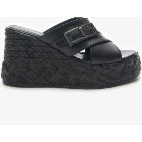 Resim Louis Cardy Harriet Siyah Hakiki Deri Kadın Dolgu Topuk Terlik 