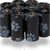 Resim 150/10 Rulo Kalın Pratik Pet Kusma Çantaları - 15 Rulo/1, Siyah Mavi Pati Baskıları, Dayanıklı Polipropilen Kusma Çantaları Kediler ve Köpekler İçin, Pet Atık Dağıtımı | Pati Baskı Tasarımı | Sızdırmaz Mühür 