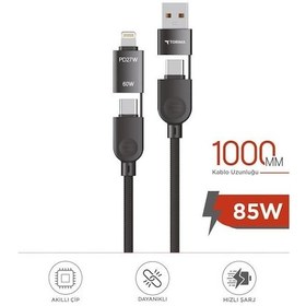 Resim Torima U17 4 in 1 Type-C 100 CM 85 W Hızlı Şarj Ve Data Kablosu Siyah 