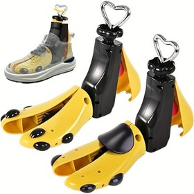 Resim 2 adet (1 adet ayakkabı gerdirici + 1 adet ayakkabı çekici) WoJia ayarlanabilir Erkek ve Kadın ayakkabı gerdirici - sarı ve siyah plastik tasarım, yapay ayakkabılara, botlara, spor ayakkabılara uygun, rahat ve Spor Ayakkabılar için mükemmel Sevgililer Günü 