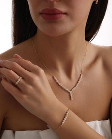 Resim 14 Ayar Beyaz Çiçek Taşlı Altın Düğün Seti 