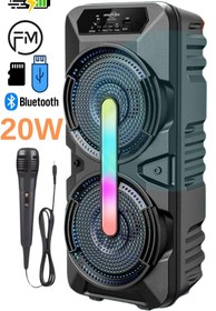 Resim KALİTESENİNLE Işıklı Büyük Boy Party Box Bluetooth Hoparlör Taşınabilir Şarjlı Ses Sistemi Kablolu Karaoke Mikrofn 