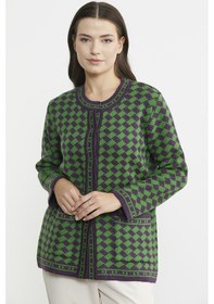 Resim Dama Desenli Cepli Triko Ceket - Mor 001 