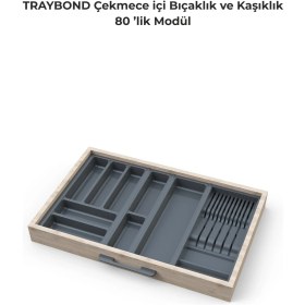 Resim Feyza Design Çekmece Içi Kaşıklık ve Bıçaklık Düzenleyici Antresit 74X48CM, Yandan ve Boydan 4cm Kesilebilir 