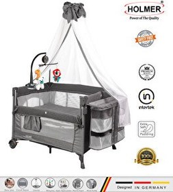 Resim Holmer Coolstyle Premium Cibinlikli Dönenceli Anne Yanı Oyun Parkı Beşik 70x110 CM Koyu Gri 