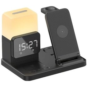 Resim Tianchishop 6lı 1 Arada Katlanır Kablosuz Şarj Standı Hızlı Şarj Manyetik Kulaklık Tutucu Lamba Alarm 