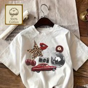 Resim Kadınlar İçin %100 Pamuk Retro Grafik Tişört - Kiraz Disko Topu ve Leopar Dudak Desenli Vintage Araba Baskılı, Yumuşak Pembe Kısa Kollu Yazlık Üst, İlkbahar Yaz Sonbahar Mevsimi Modası, Makinede Yıkanabilir Tişört 