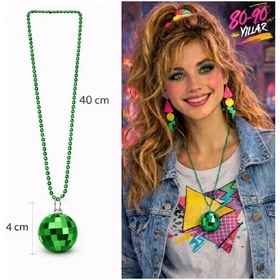Resim Mey İthalat Retro Disko Topu Şekilli 80&amp 39 Ler 90&amp 39 Lar Yeşil Renk Plastik Kolye Çocuk 