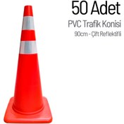 Resim İleri Trafik 50'li PVC Trafik Konisi Seti 90 cm Çift Reflektifli 