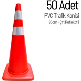 Resim İleri Trafik 50'li PVC Trafik Konisi Seti 90 cm Çift Reflektifli 
